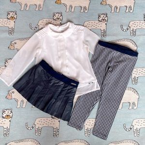 Mayoral little girls outfit with blouse, pants and a mini skirt, 3T
